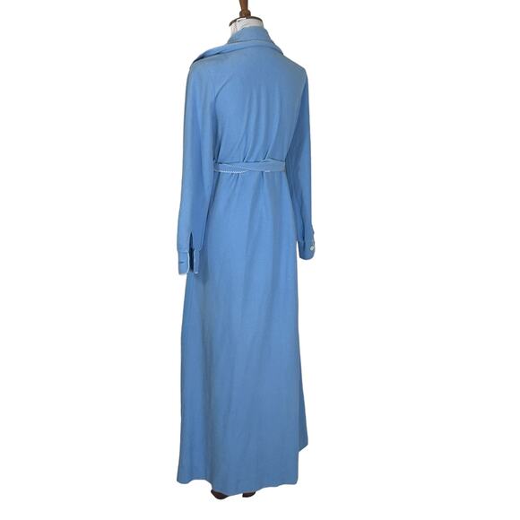 Vintage 1970s Vassarette Blue Velour Maxi Robe Dress XS/S  Lounge Housecoat - Picture 5 of 10